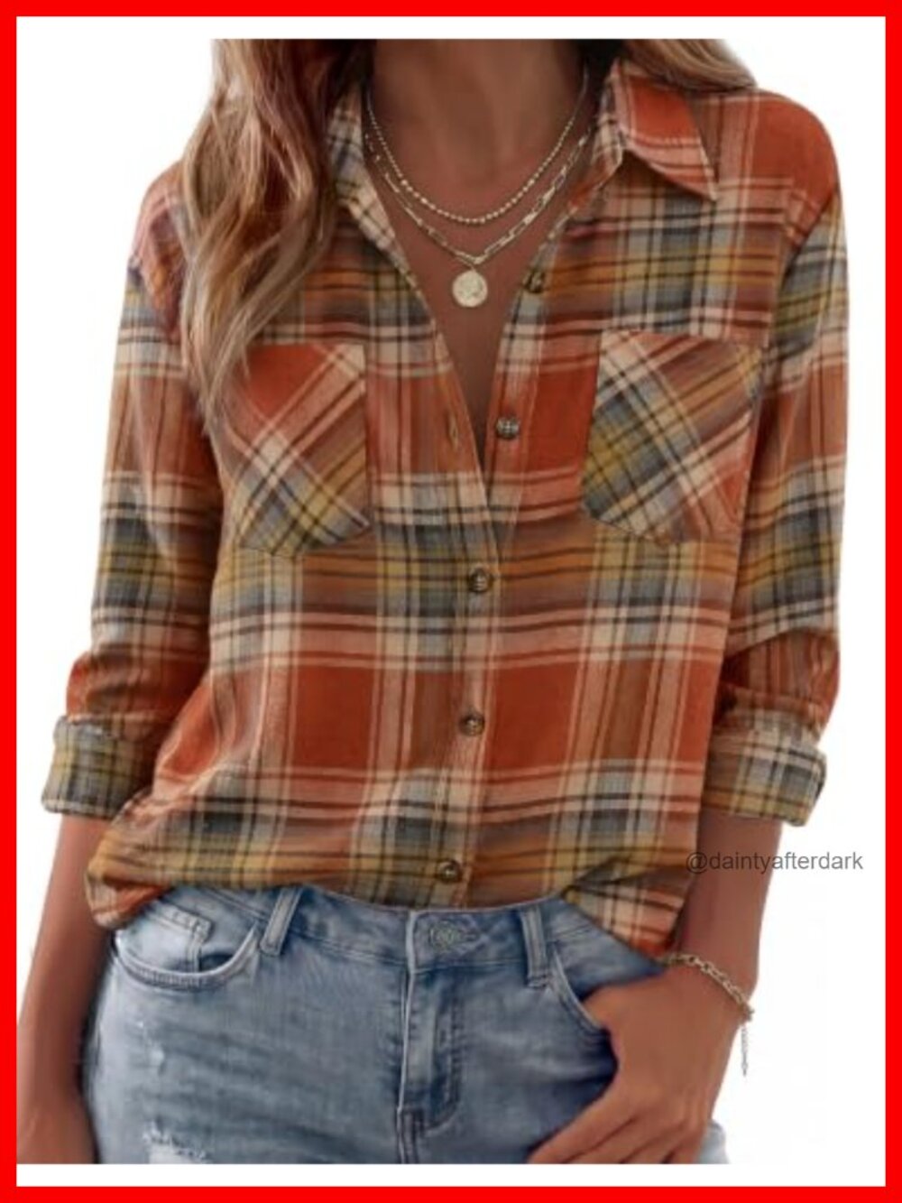 Women's Flannel Shirt Long Sleeve Button Down Plaid Casual Fall Top
